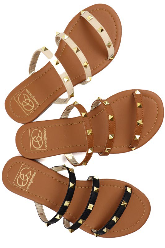 Bold Glam Three strap Studded Sandal (Multiple Colors) - BP
