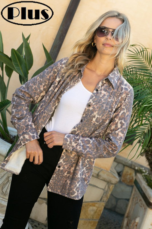 (Curvy) Edgy Mama Cheetah Fleece Lined Button Down - BP