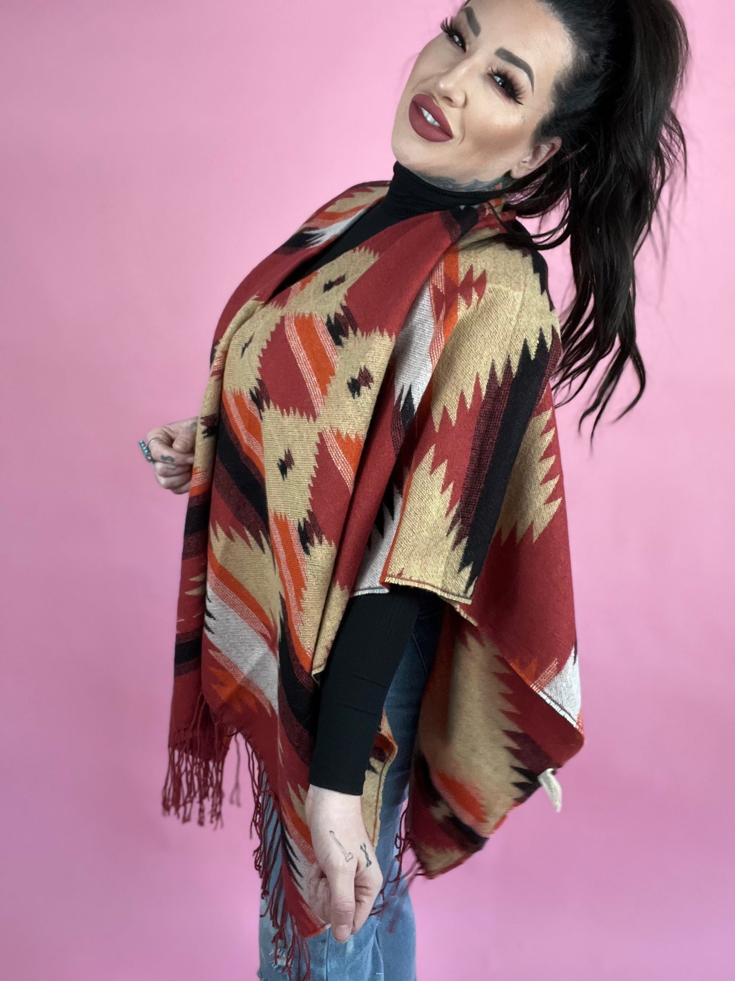 Hitting The Road Oversized Ethnic Ruana