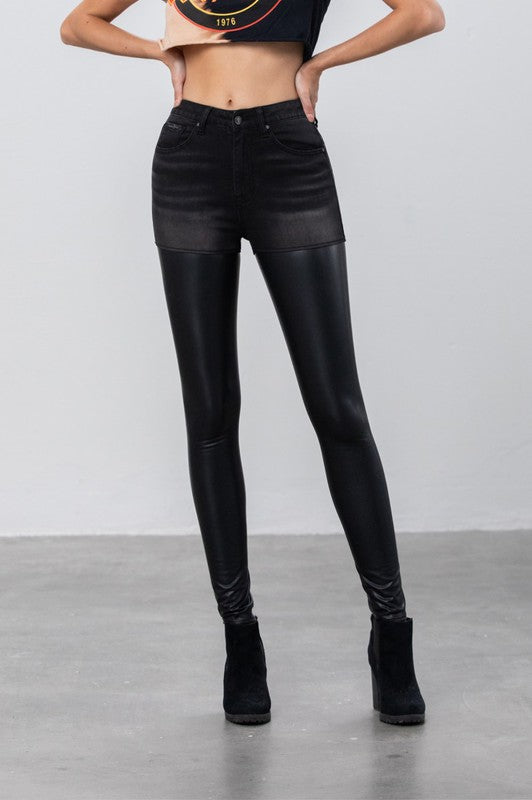 Bonnie High Rise Leather Denim Skinny Pants