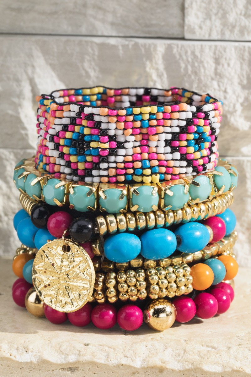 The Canary Textured Beaded Stack Bracelet