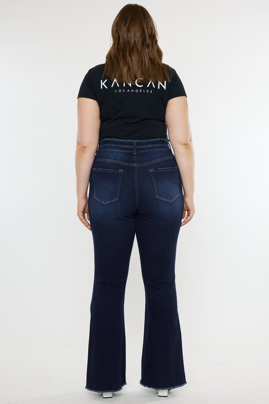 (1X-3X) Angela Kancan Rise Double Fray Hem Flare Jeans - BP