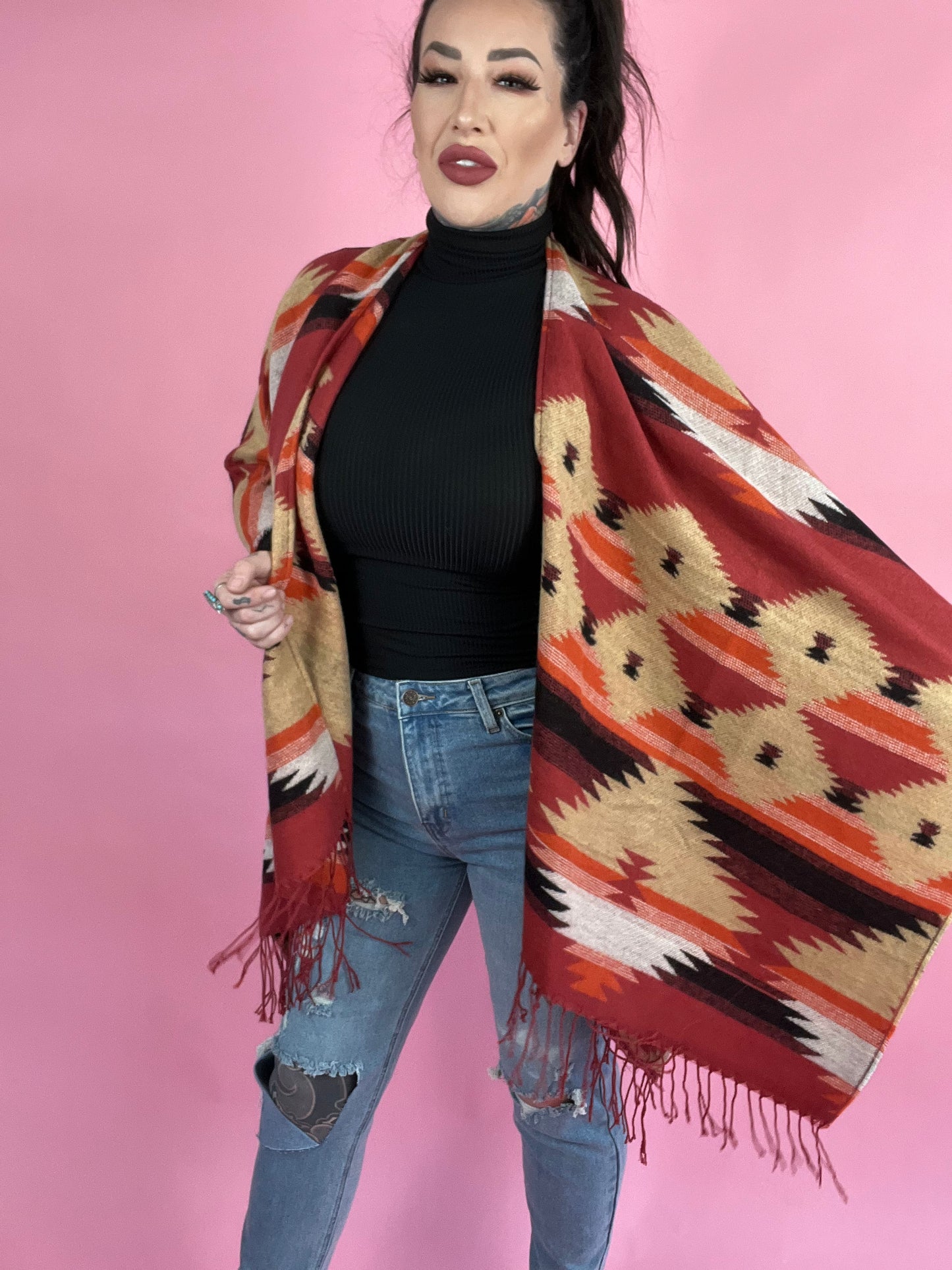 Hitting The Road Oversized Ethnic Ruana