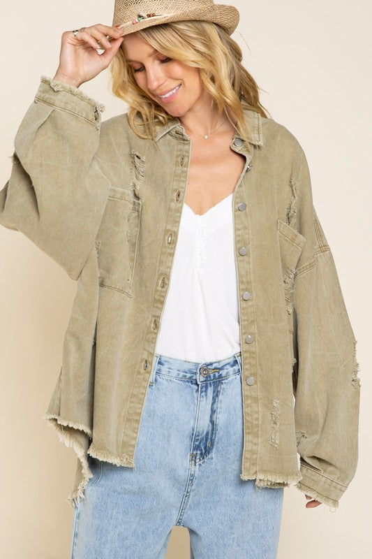 (Multiple Colors) Been There Done That POL Fringe Distressed Oversized Jacket