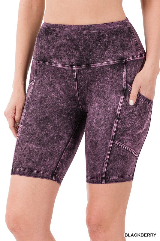 Mineral Wash Wide Waistband Pocket Leggings