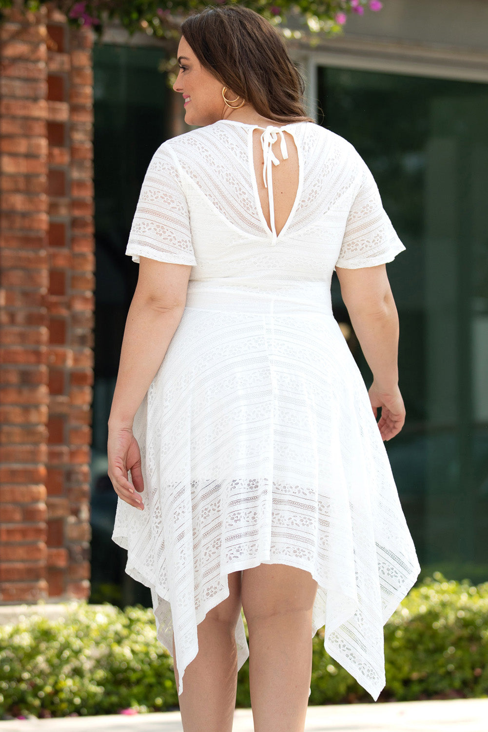 (Curvy) Such A Delight Round Neck Short Sleeve Lace Trim Dress - BP