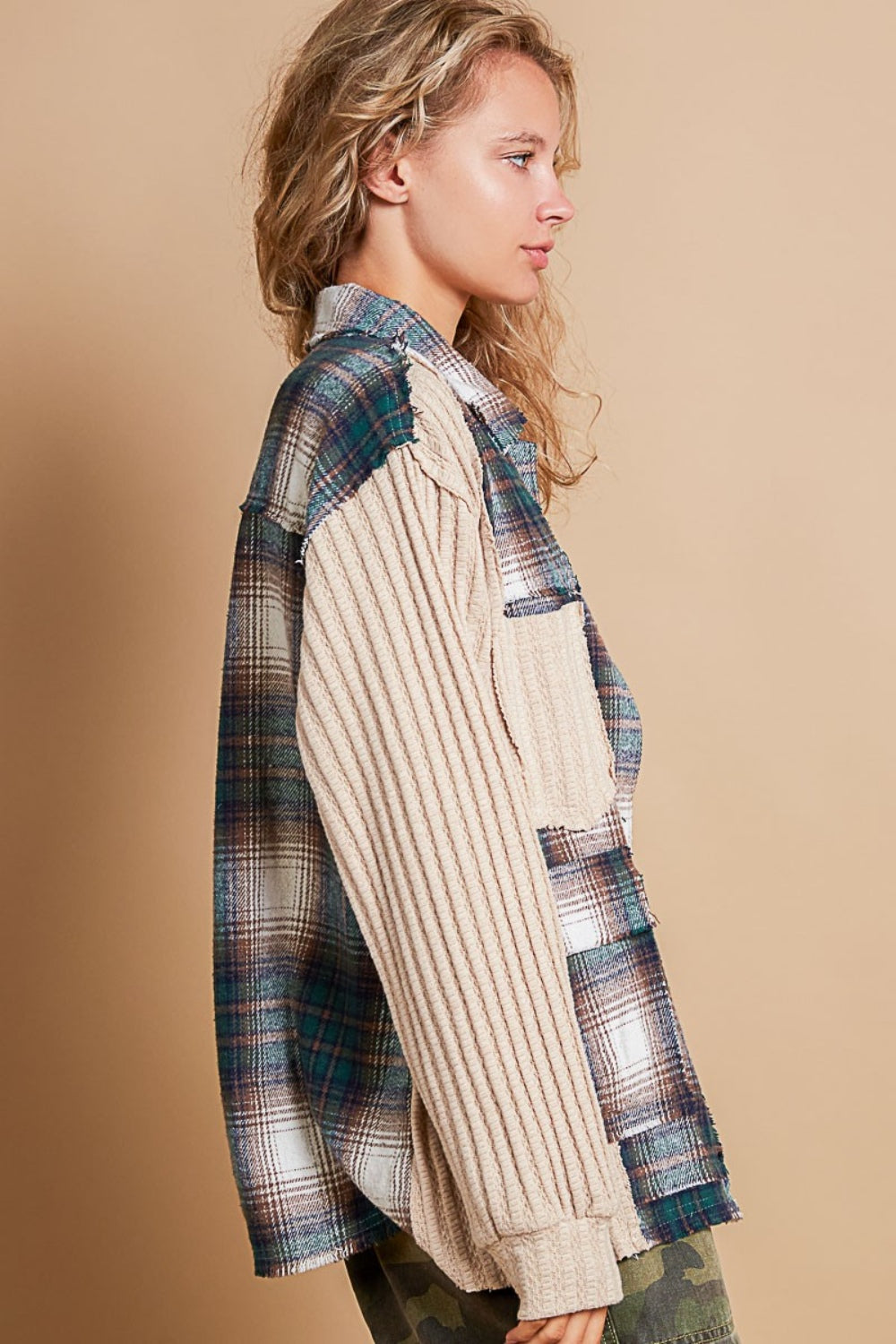 Between The Lines POL Plaid Contrast Button Down Shacket