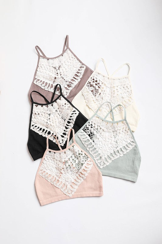 Crochet Lace High Neck Bralette - BP