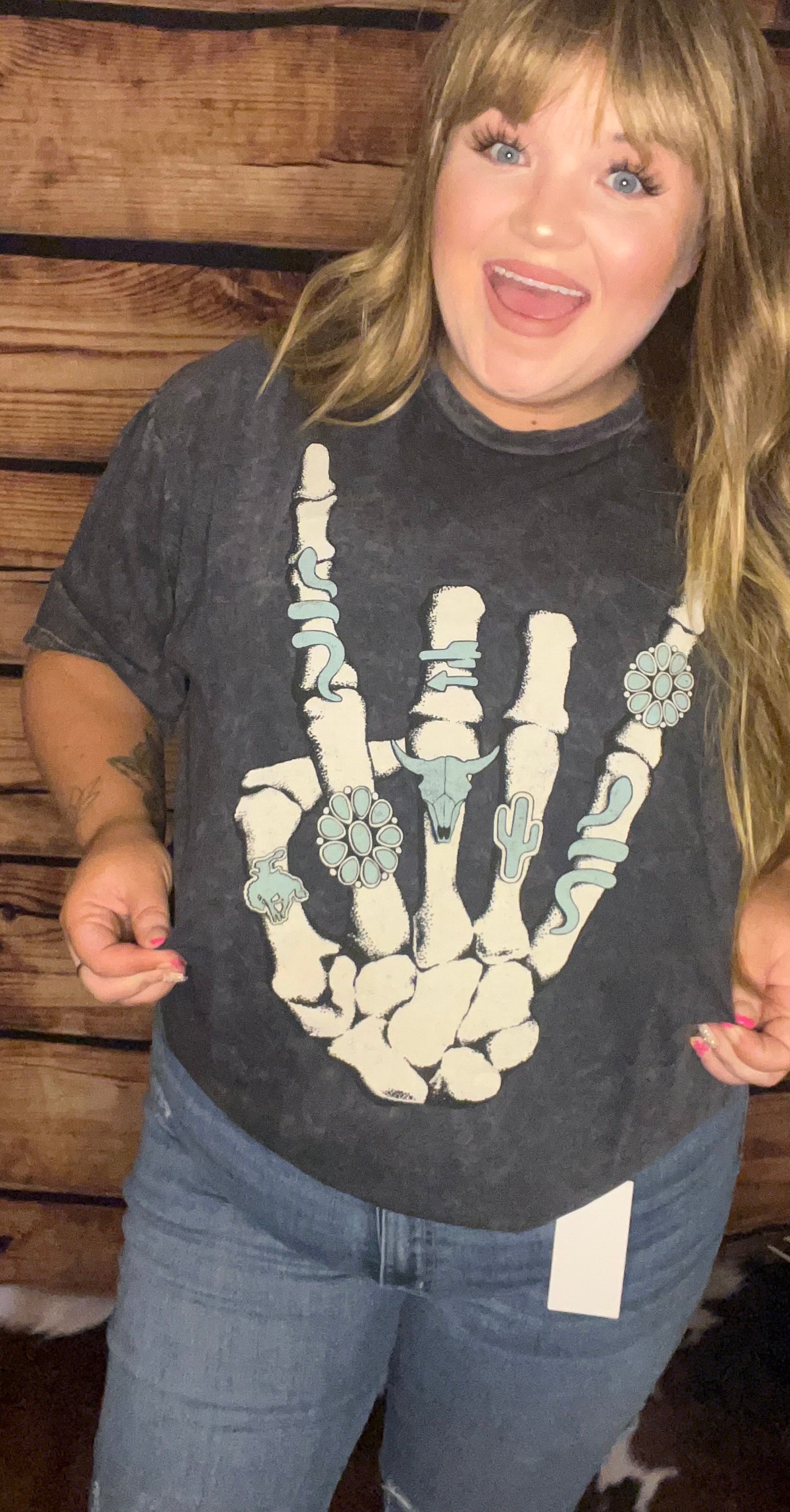 CURVY - Plus Skeleton Rock Hand Sign Graphic Top (MULTIPLE COLORS) - BP