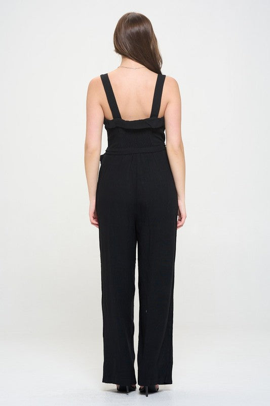 REG Jade By Jane - Sleeveless Adjustable Strap Button Down Jumpsuit