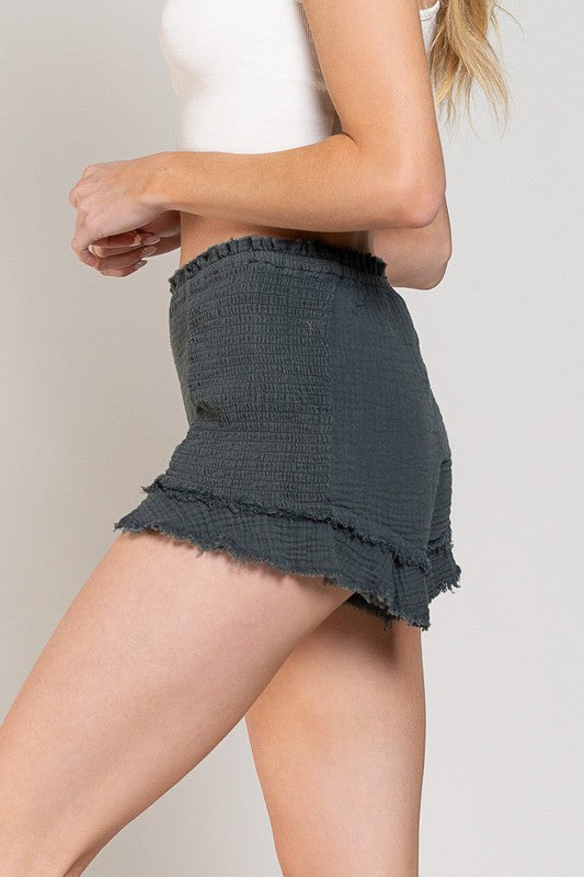 Written All Over Me (POL) Smoked Ruffle Shorts (Multiple Colors)