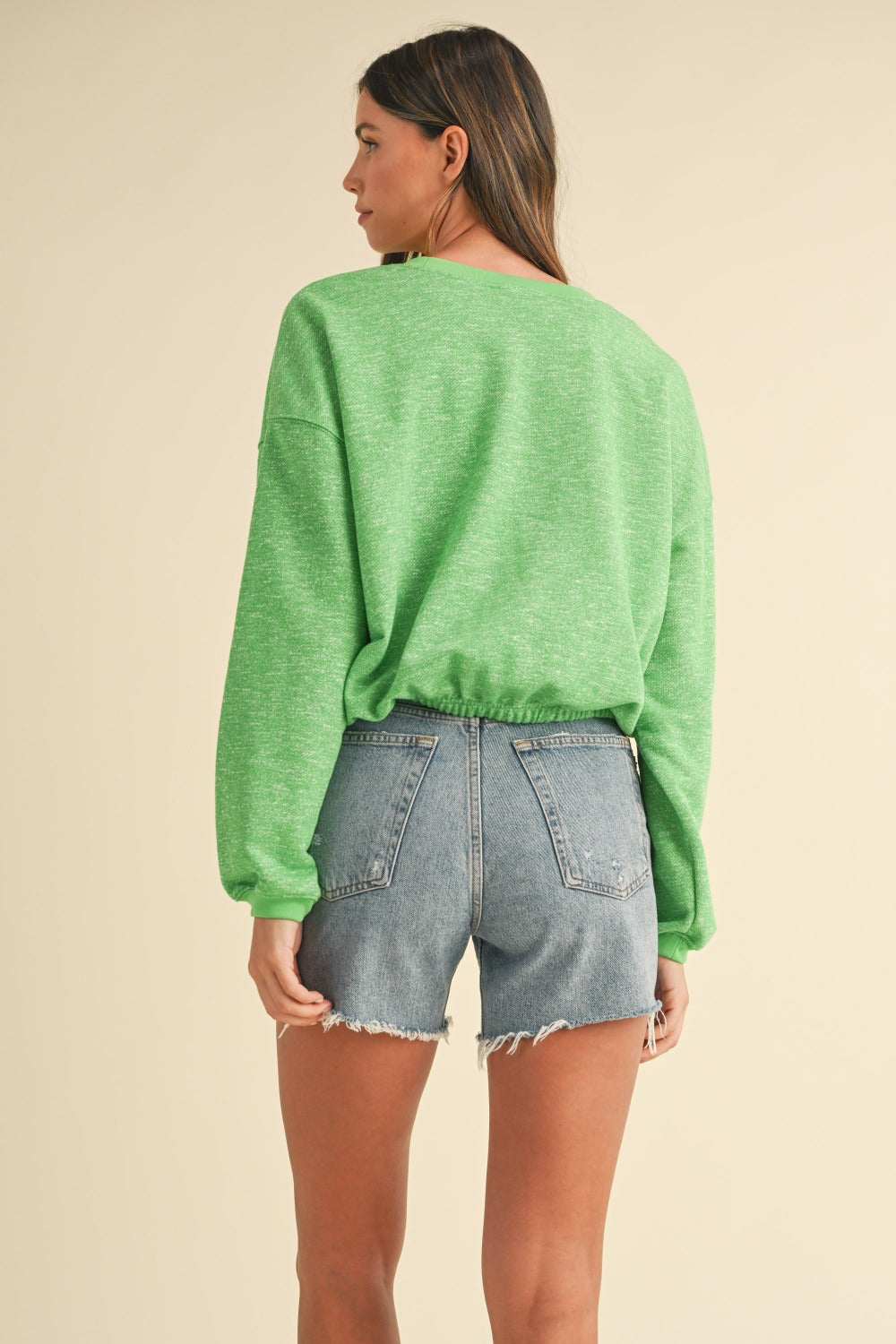 Lime Time Mable Round Neck Letter Embroidery Crop Sweatshirt