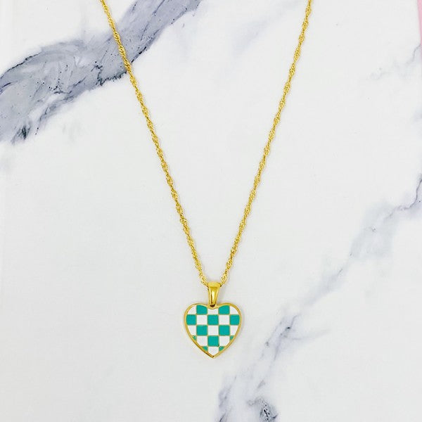 Punk Love Checkered Heart Necklace (Multiple Colors) - BP