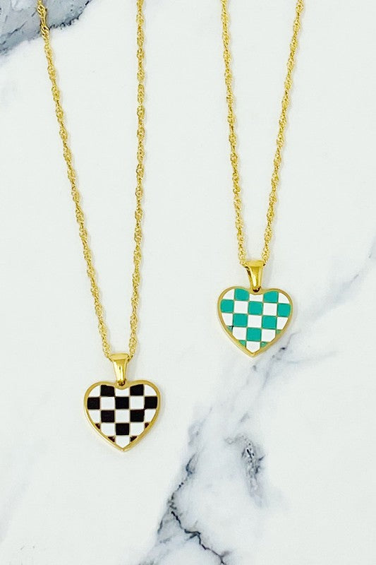 Punk Love Checkered Heart Necklace (Multiple Colors) - BP