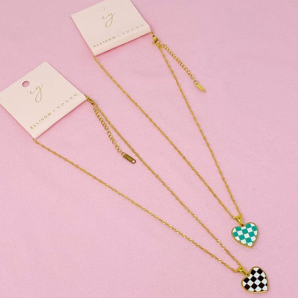 Punk Love Checkered Heart Necklace (Multiple Colors) - BP