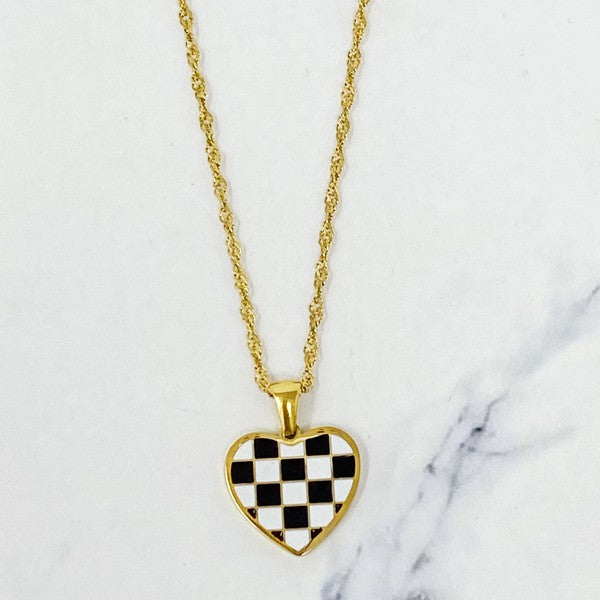 Punk Love Checkered Heart Necklace (Multiple Colors) - BP