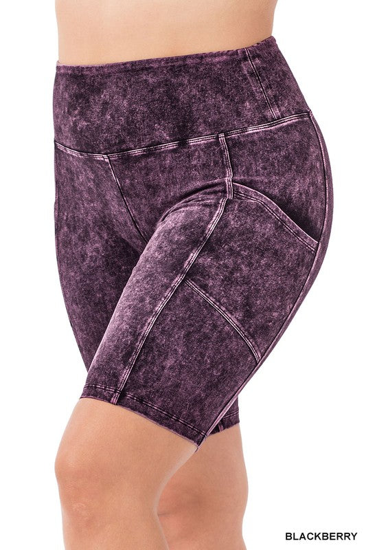 CURVY - Mineral Wash Wide Waistband Pocket Leggings (MULTIPLE COLORS) - BP