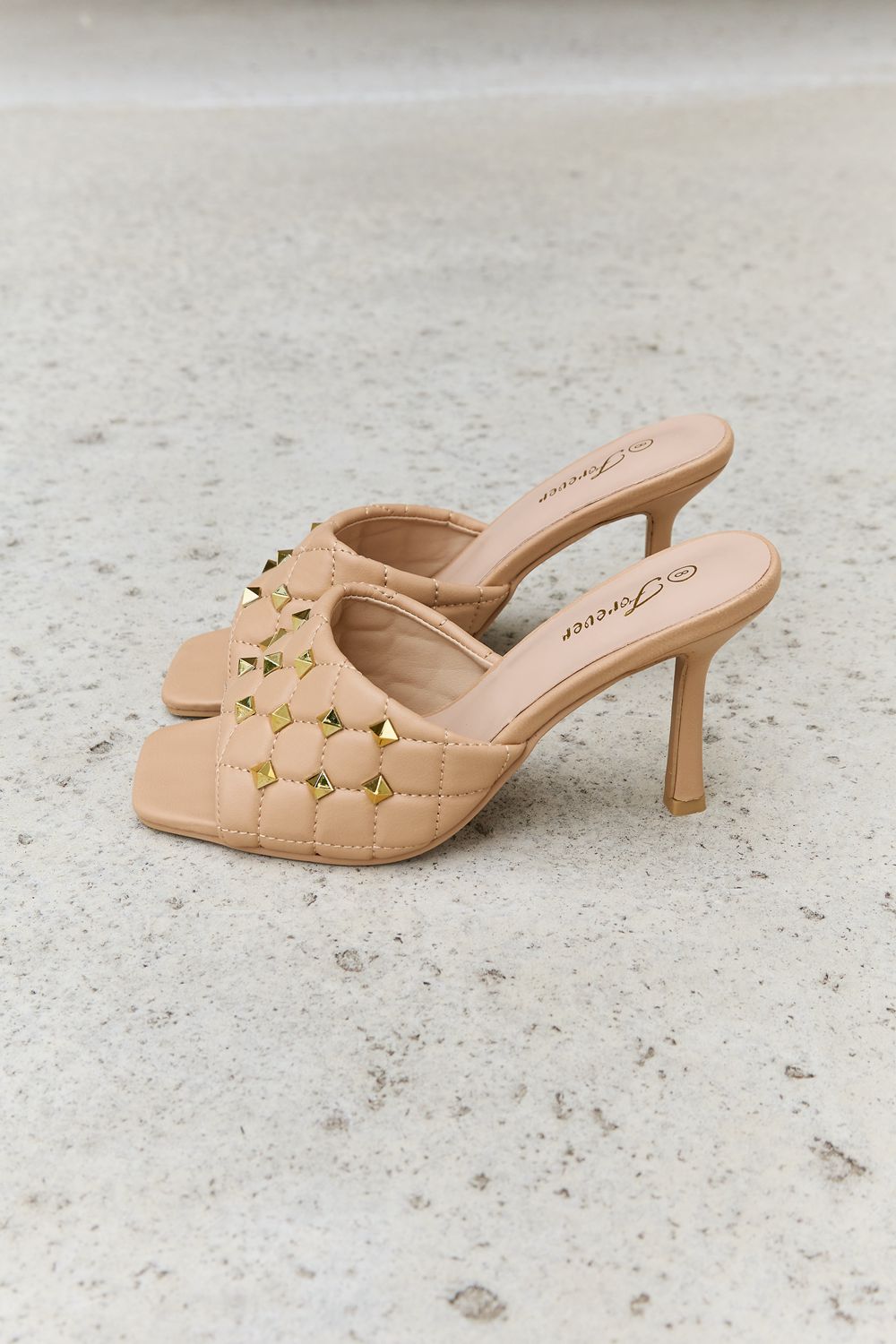 Forever Link Square Toe Quilted Mule Heels in Nude - BP
