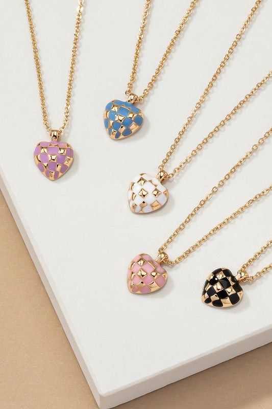 Love For Checkers Checker Heart Pendant Necklace (Multiple Colors) - BP