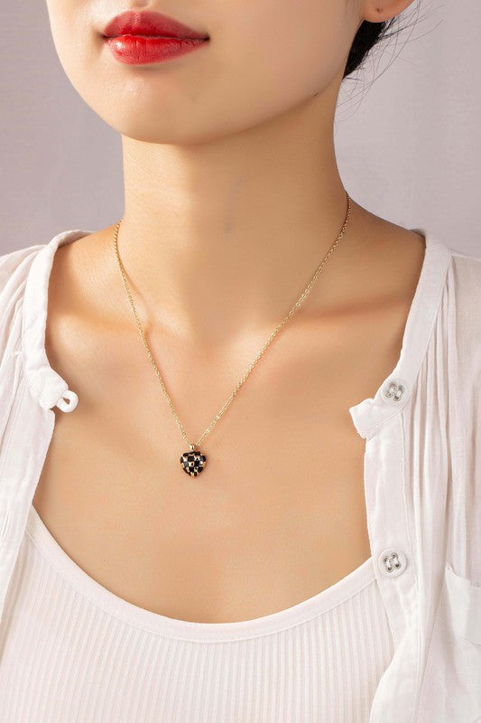 Love For Checkers Checker Heart Pendant Necklace (Multiple Colors) - BP