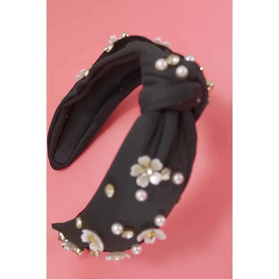 Knotted Daisy Flower Pearl Headband
