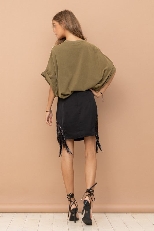 Studded Oversized High Low T Shirt (Multiple Colors) - BP