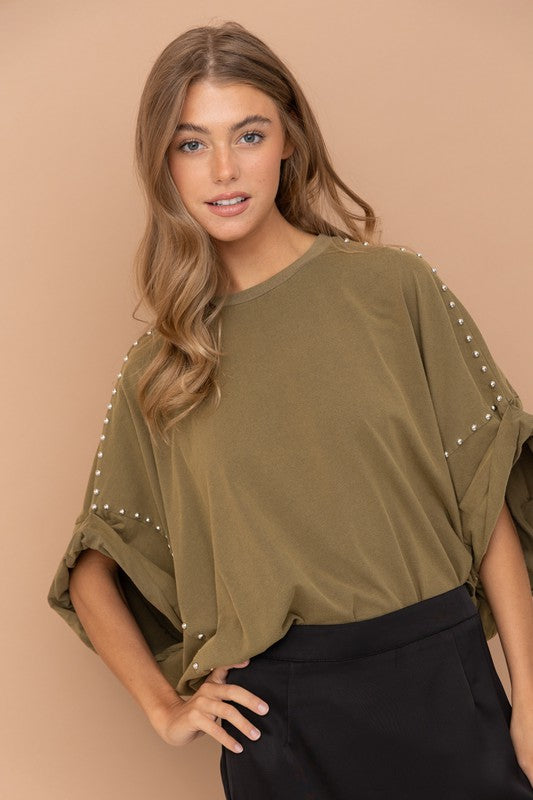 Studded Oversized High Low T Shirt (Multiple Colors) - BP