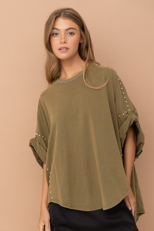 Studded Oversized High Low T Shirt (Multiple Colors) - BP