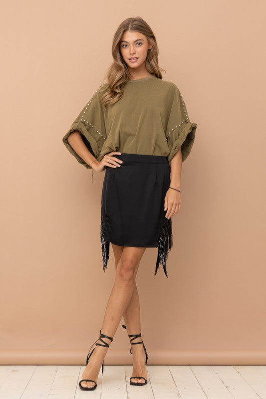 Studded Oversized High Low T Shirt (Multiple Colors) - BP