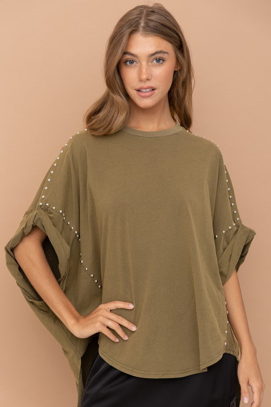 Studded Oversized High Low T Shirt (Multiple Colors) - BP