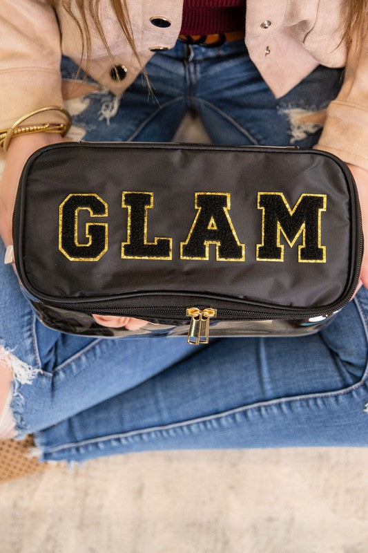 Taken Everywhere Black Glam Clear Cosmetic Fold Flat Makeup Bag