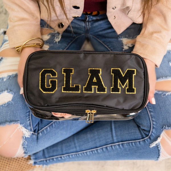 Taken Everywhere Black Glam Clear Cosmetic Fold Flat Makeup Bag