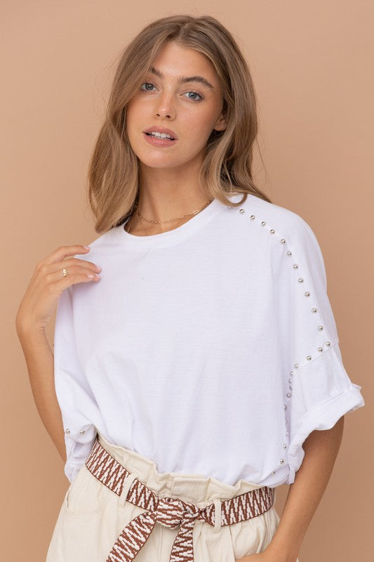 Studded Oversized High Low T Shirt (Multiple Colors) - BP