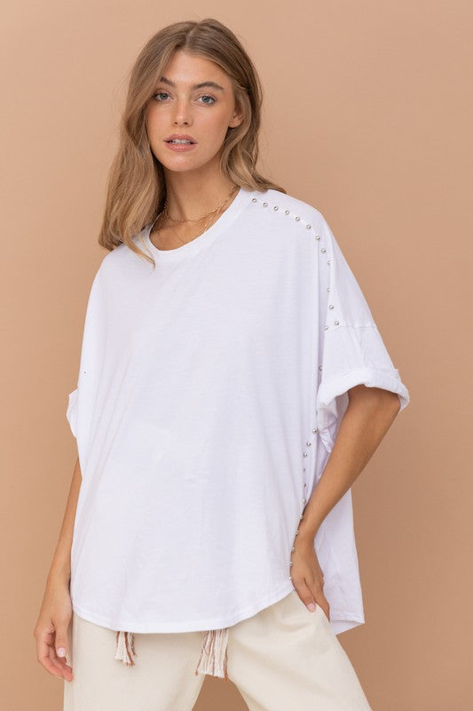 Studded Oversized High Low T Shirt (Multiple Colors) - BP