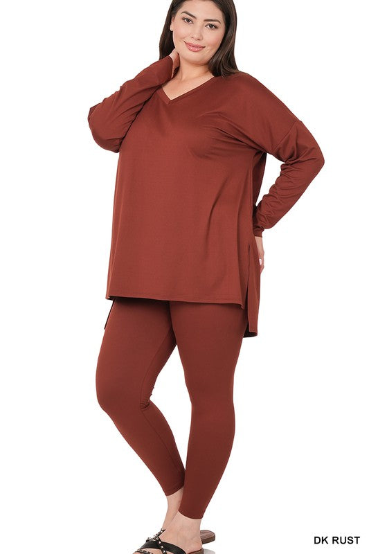 CURVY - Brushed DTY Microfiber Loungewear Set (MULTIPLE COLORS) - BP