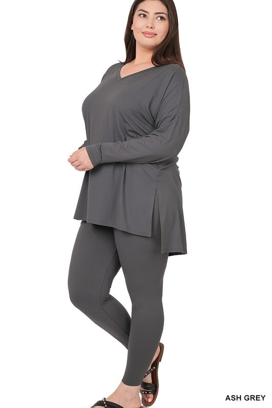 CURVY - Brushed DTY Microfiber Loungewear Set (MULTIPLE COLORS) - BP