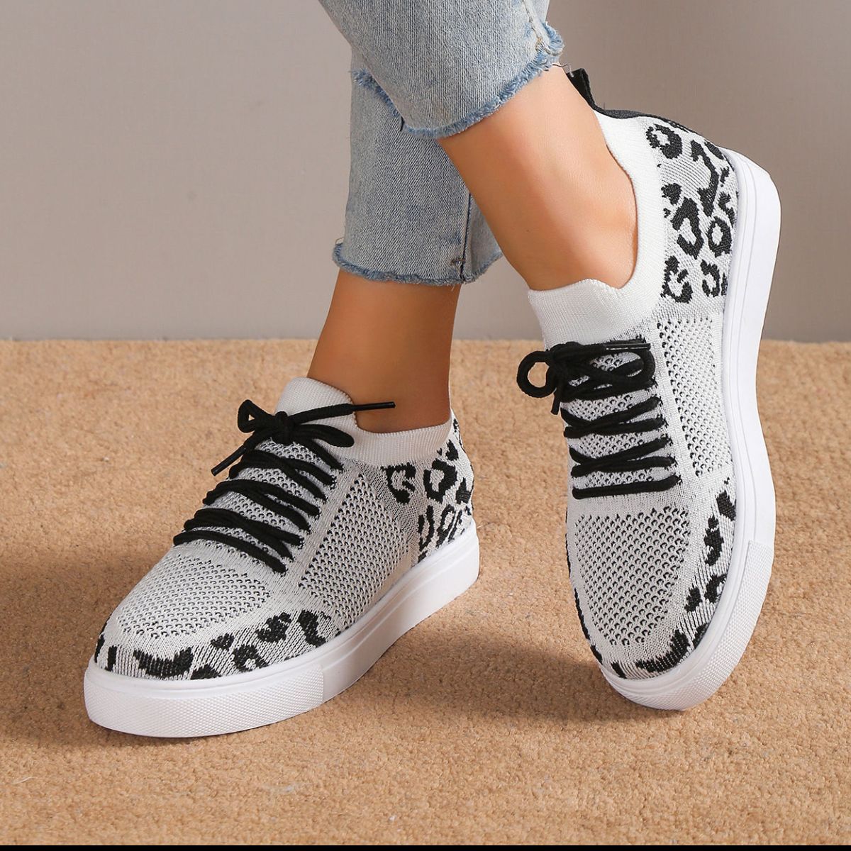 In First Place Lace-Up Leopard Flat Sneakers (Multiple Colors)