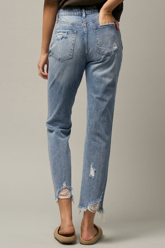 Farrah High Waist Distressed Fray Straight Jeans (Denim Lab USA)