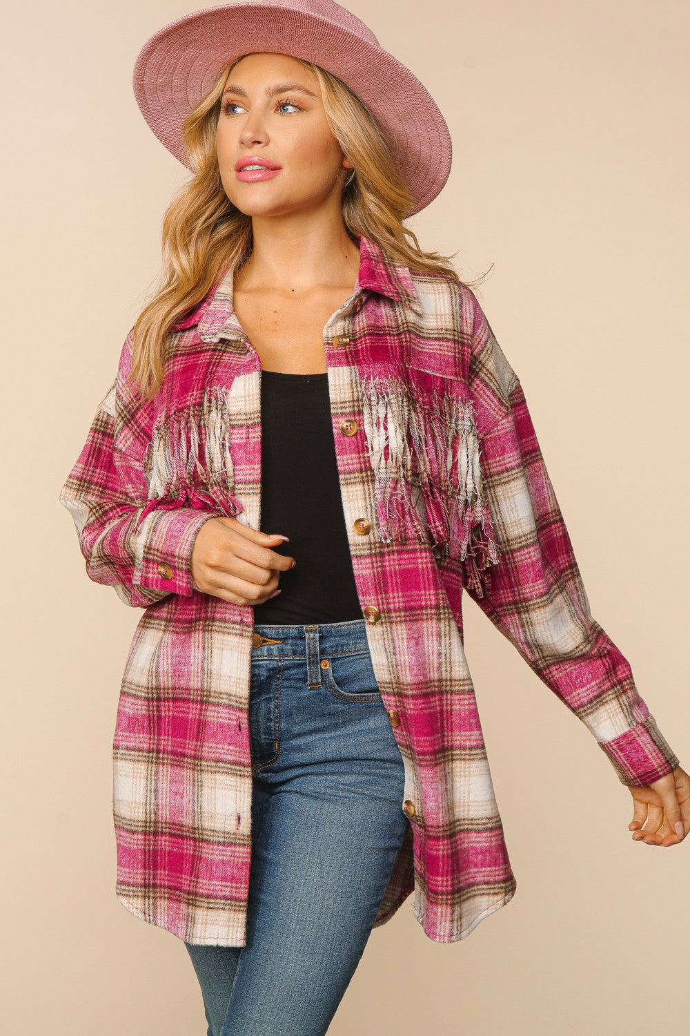 Catch Your Gaze Curvy Plaid Shacket