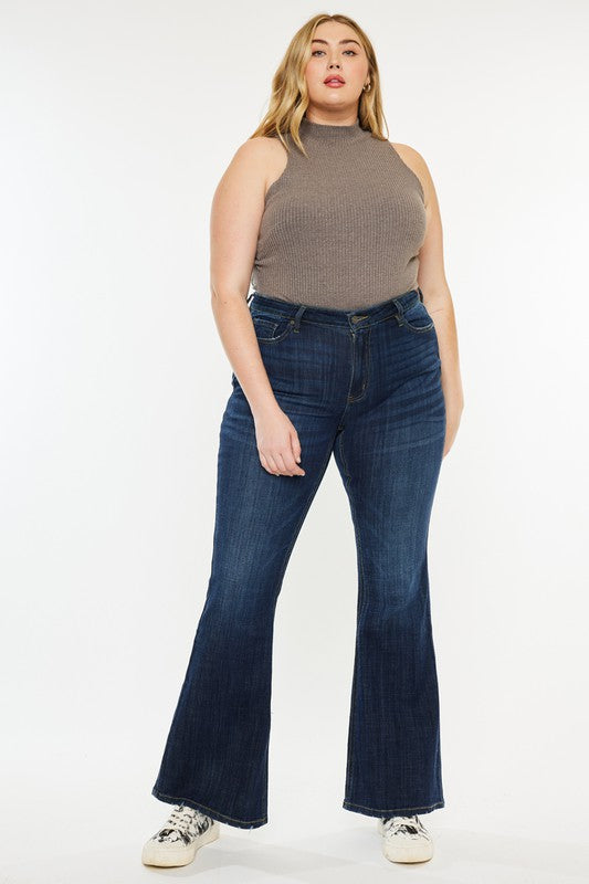 (Curvy 16W-22W) Brielle Petite Dark Wash Mid Rise Flare Jeans