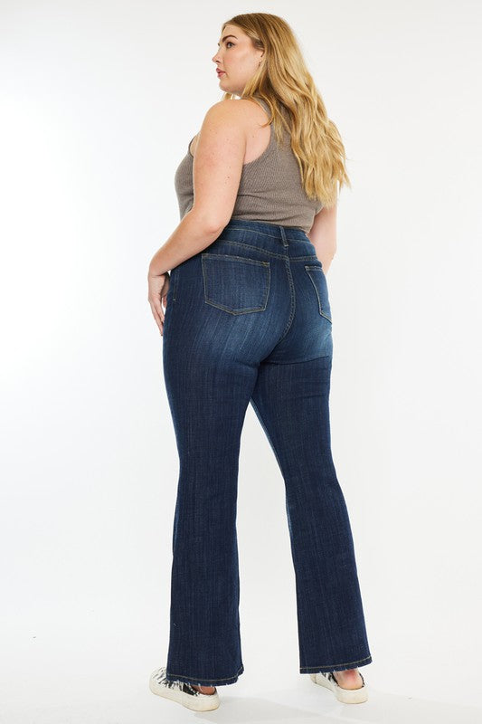 (Curvy 16W-22W) Brielle Petite Dark Wash Mid Rise Flare Jeans