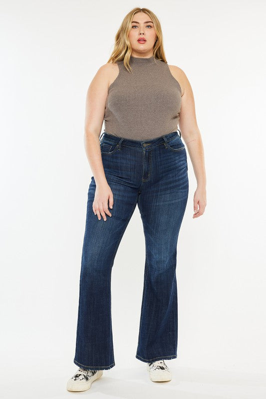 (Curvy 16W-22W) Brielle Petite Dark Wash Mid Rise Flare Jeans