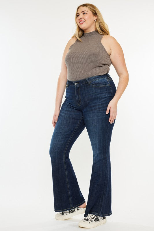 (Curvy 16W-22W) Brielle Petite Dark Wash Mid Rise Flare Jeans