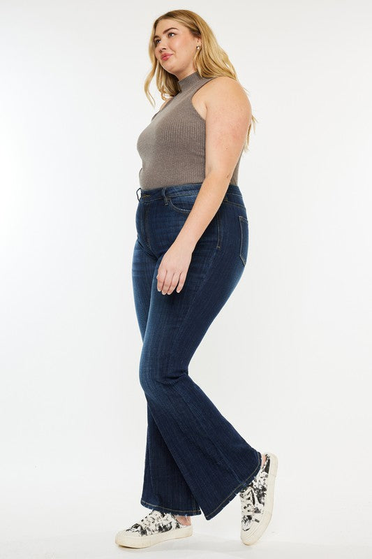 (Curvy 16W-22W) Brielle Petite Dark Wash Mid Rise Flare Jeans