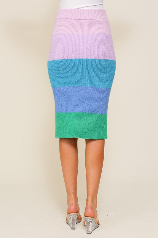 (SKIRT) High-Waisted Midi Sweater Multicolor Skirt (MULTIPLE COLOR OPTIONS) - BP