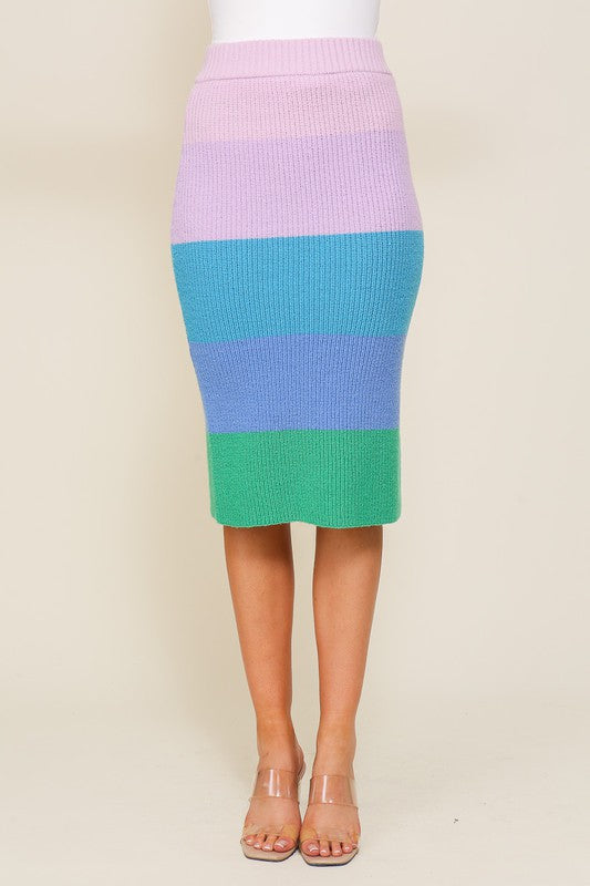 (SKIRT) High-Waisted Midi Sweater Multicolor Skirt (MULTIPLE COLOR OPTIONS) - BP