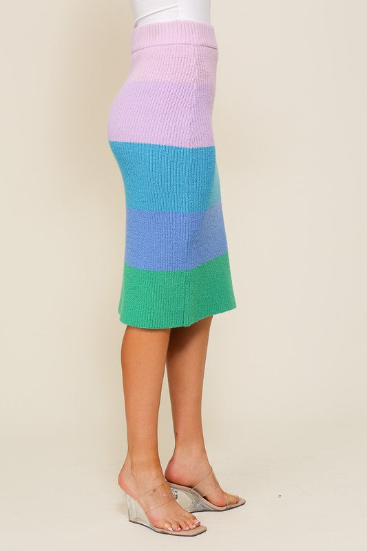 (SKIRT) High-Waisted Midi Sweater Multicolor Skirt (MULTIPLE COLOR OPTIONS) - BP