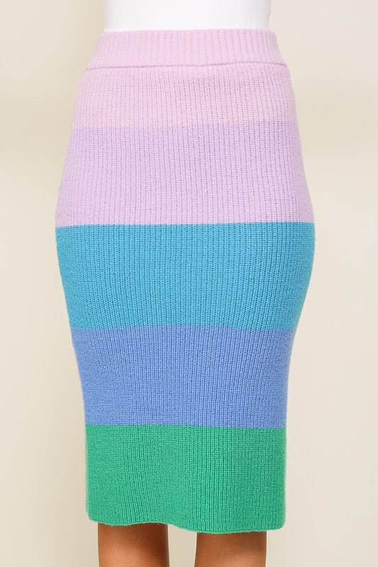 (SKIRT) High-Waisted Midi Sweater Multicolor Skirt (MULTIPLE COLOR OPTIONS) - BP