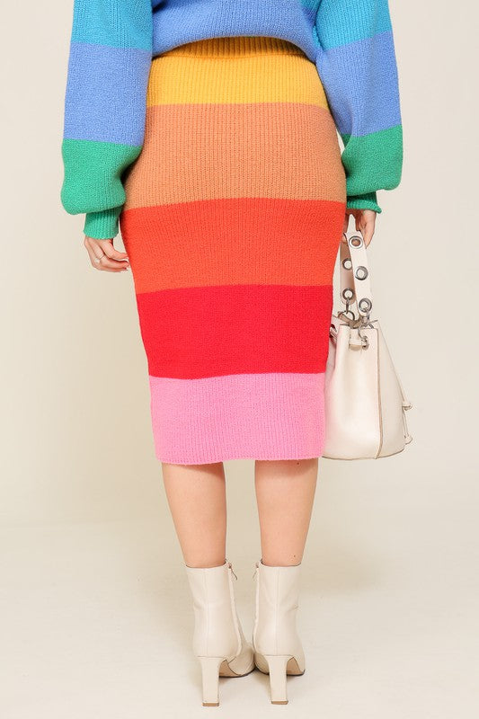 (SKIRT) High-Waisted Midi Sweater Multicolor Skirt (MULTIPLE COLOR OPTIONS) - BP