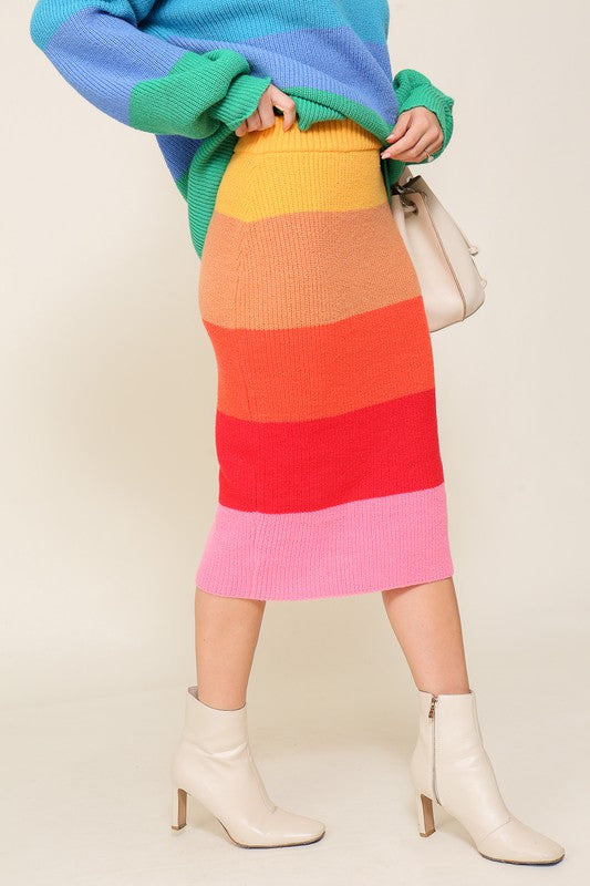 (SKIRT) High-Waisted Midi Sweater Multicolor Skirt (MULTIPLE COLOR OPTIONS) - BP